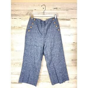 Ann Taylor Women’s 6 Petite Blue Linen High Rise Wide Leg Crop Slim Pants NEW